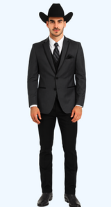 Western Suit - Trajes Para Hombres - Cowboy Formal Attire - Trajes De Novio - Notch Lapel Single Breasted Grey Suit