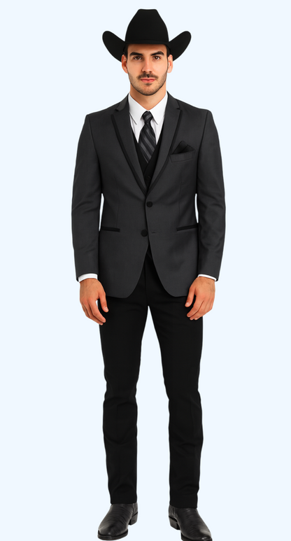 Western Suit - Trajes Para Hombres - Cowboy Formal Attire - Trajes De Novio - Notch Lapel Single Breasted Grey Suit