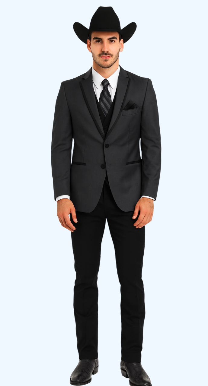 Western Suit - Trajes Para Hombres - Cowboy Formal Attire - Trajes De Novio - Notch Lapel Single Breasted Grey Suit