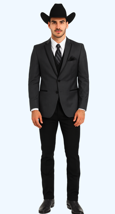 Western Suit - Trajes Para Hombres - Cowboy Formal Attire - Trajes De Novio - Notch Lapel Single Breasted Grey Suit