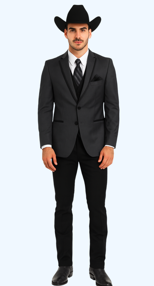 Western Suit - Trajes Para Hombres - Cowboy Formal Attire - Trajes De Novio - Notch Lapel Single Breasted Grey Suit