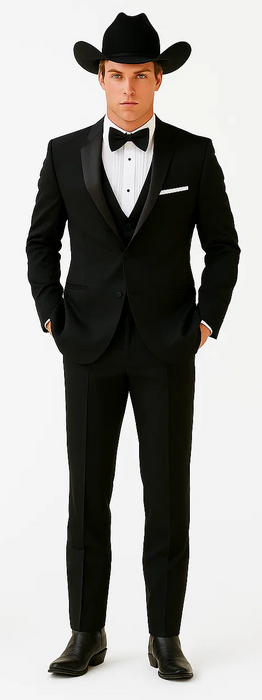 Western Suit - Trajes Para Hombres - Cowboy Formal Attire - Trajes De Novio Notch Lapels - Black