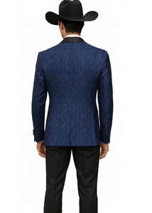 Western Suit - Trajes Para Hombres - Cowboy Formal Attire - Trajes De Novio - Peak Lapel Single Breasted Blue Suit