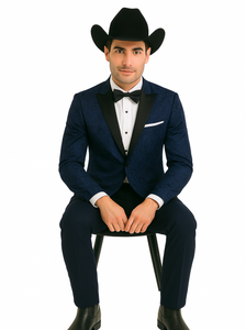 Western Suit - Trajes Para Hombres - Cowboy Formal Attire - Trajes De Novio - Peak Lapel Single Breasted Blue Suit