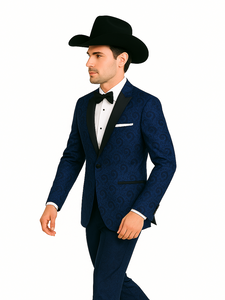 Western Suit - Trajes Para Hombres - Cowboy Formal Attire - Trajes De Novio - Peak Lapel Single Breasted Blue Suit