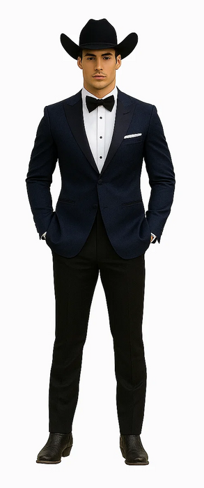 Western Suit - Trajes Para Hombres - Cowboy Formal Attire - Trajes De Novio - Peak Lapel Single Breasted Blue Suit