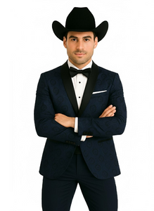 Western Suit - Trajes Para Hombres - Cowboy Formal Attire - Trajes De Novio - Peak Lapel Single Breasted Blue Suit