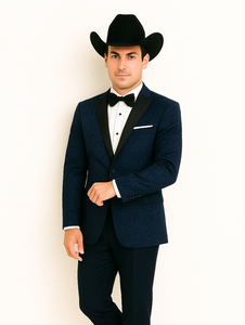 Western Suit - Trajes Para Hombres - Cowboy Formal Attire - Trajes De Novio - Peak Lapel Single Breasted Blue Suit