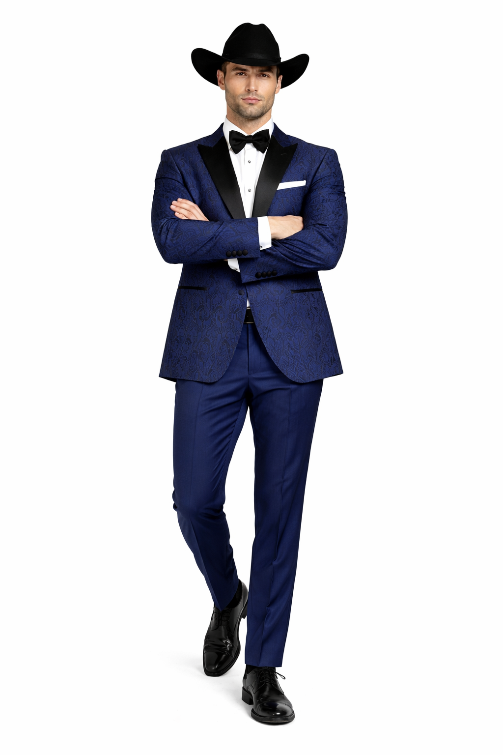 Western Suit - Trajes Para Hombres - Cowboy Formal Attire - Trajes De Novio - Peak Lapel Single Breasted Blue Suit
