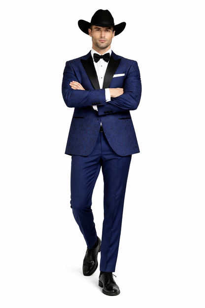 Western Suit - Trajes Para Hombres - Cowboy Formal Attire - Trajes De Novio - Peak Lapel Single Breasted Blue Suit
