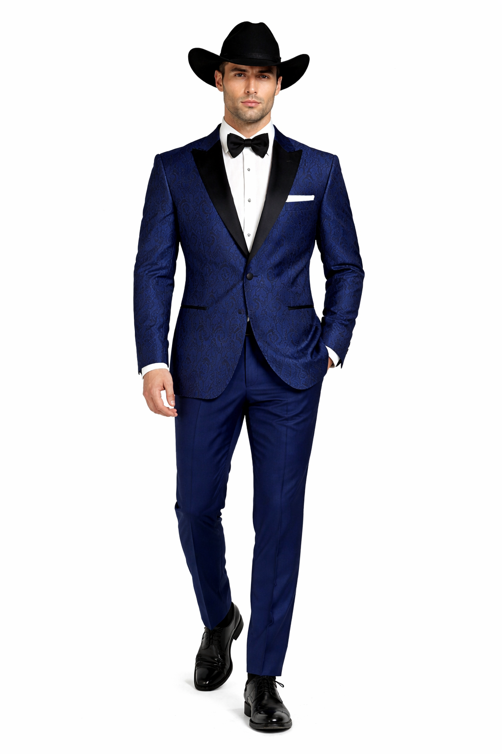 Western Suit - Trajes Para Hombres - Cowboy Formal Attire - Trajes De Novio - Peak Lapel Single Breasted Blue Suit