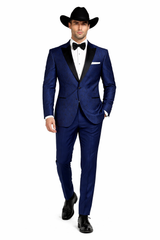 Western Suit - Trajes Para Hombres - Cowboy Formal Attire - Trajes De Novio - Peak Lapel Single Breasted Blue Suit