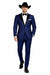 Western Suit - Trajes Para Hombres - Cowboy Formal Attire - Trajes De Novio - Peak Lapel Single Breasted Blue Suit