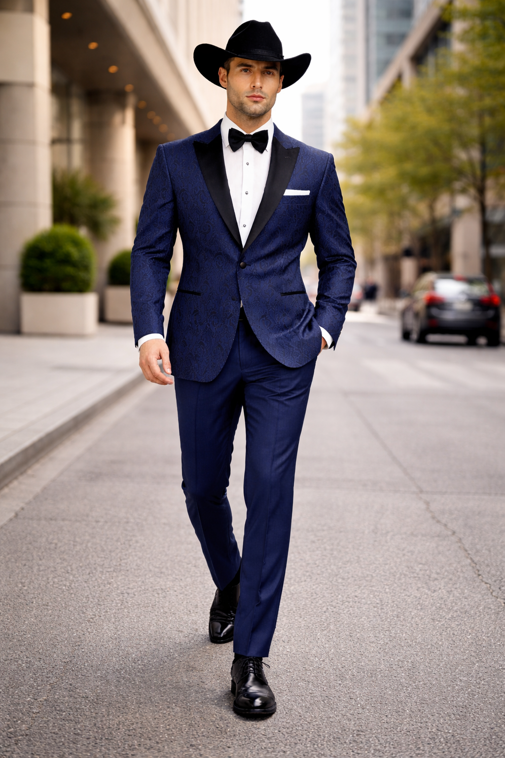 Western Suit - Trajes Para Hombres - Cowboy Formal Attire - Trajes De Novio - Peak Lapel Single Breasted Blue Suit