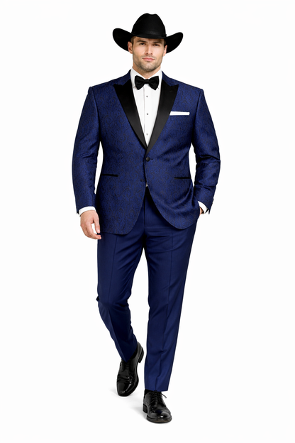 Western Suit - Trajes Para Hombres - Cowboy Formal Attire - Trajes De Novio - Peak Lapel Single Breasted Blue Suit