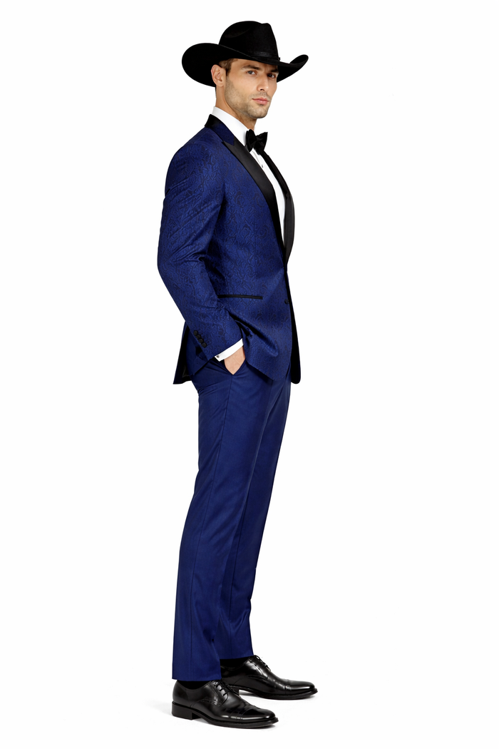 Western Suit - Trajes Para Hombres - Cowboy Formal Attire - Trajes De Novio - Peak Lapel Single Breasted Blue Suit