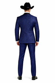 Western Suit - Trajes Para Hombres - Cowboy Formal Attire - Trajes De Novio - Peak Lapel Single Breasted Blue Suit
