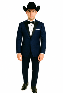 Western Suit - Trajes Para Hombres - Cowboy Formal Attire - Trajes De Novio - Peak Lapel Single Breasted Blue Suit