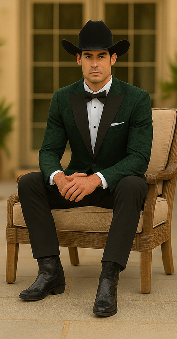 Western Suit - Trajes Para Hombres - Cowboy Formal Attire - Trajes De Novio - Peak Lapel Single Breasted Green Suit