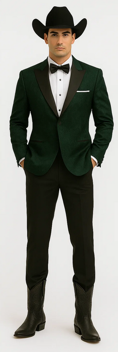 Western Suit - Trajes Para Hombres - Cowboy Formal Attire - Trajes De Novio - Peak Lapel Single Breasted Green Suit