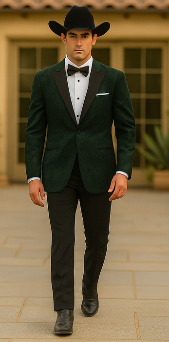Western Suit - Trajes Para Hombres - Cowboy Formal Attire - Trajes De Novio - Peak Lapel Single Breasted Green Suit
