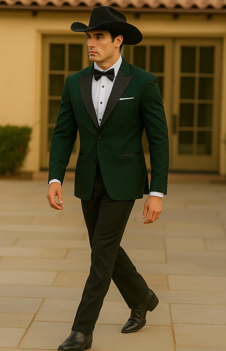 Western Suit - Trajes Para Hombres - Cowboy Formal Attire - Trajes De Novio - Peak Lapel Single Breasted Green Suit