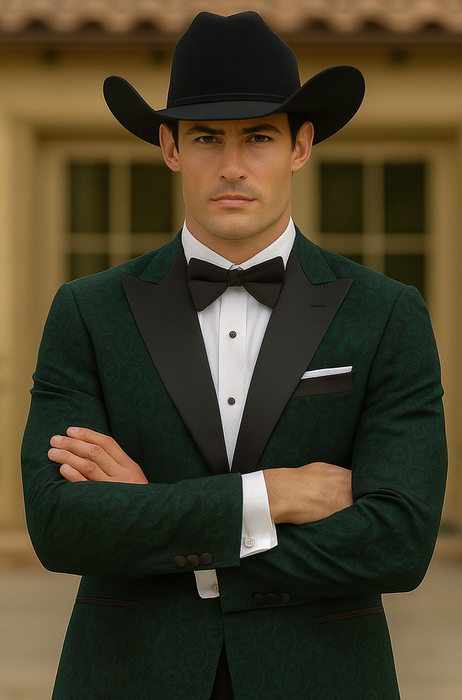 Western Suit - Trajes Para Hombres - Cowboy Formal Attire - Trajes De Novio - Peak Lapel Single Breasted Green Suit