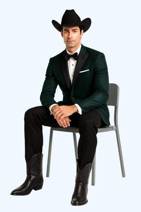 Western Suit - Trajes Para Hombres - Cowboy Formal Attire - Trajes De Novio - Peak Lapel Single Breasted Green Suit