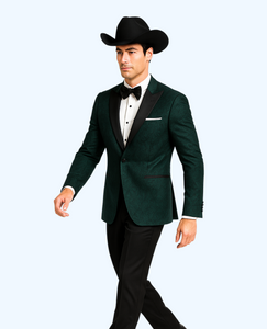 Western Suit - Trajes Para Hombres - Cowboy Formal Attire - Trajes De Novio - Peak Lapel Single Breasted Green Suit