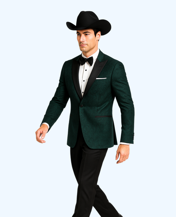Western Suit - Trajes Para Hombres - Cowboy Formal Attire - Trajes De Novio - Peak Lapel Single Breasted Green Suit