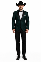 Western Suit - Trajes Para Hombres - Cowboy Formal Attire - Trajes De Novio - Peak Lapel Single Breasted Green Suit