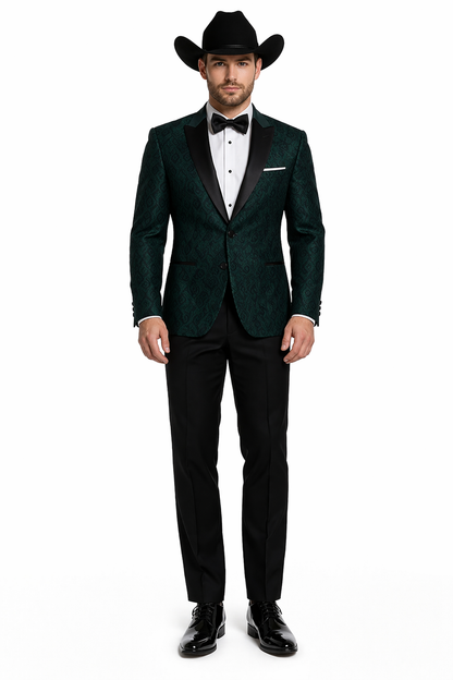 Western Suit - Trajes Para Hombres - Cowboy Formal Attire - Trajes De Novio - Peak Lapel Single Breasted Green Suit
