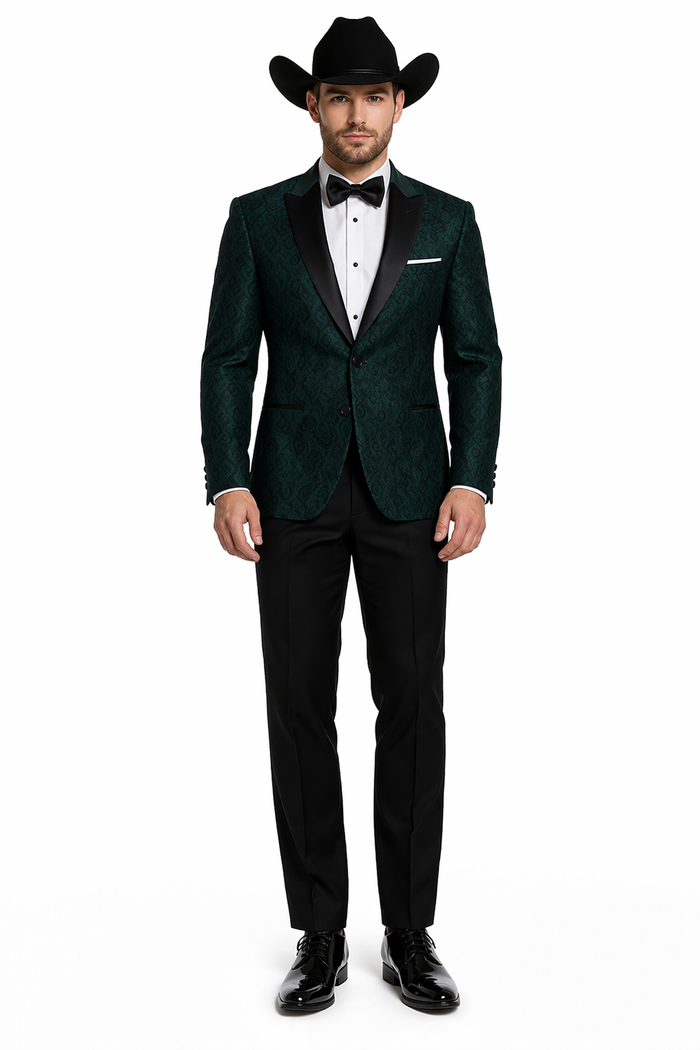 Western Suit - Trajes Para Hombres - Cowboy Formal Attire - Trajes De Novio - Peak Lapel Single Breasted Green Suit