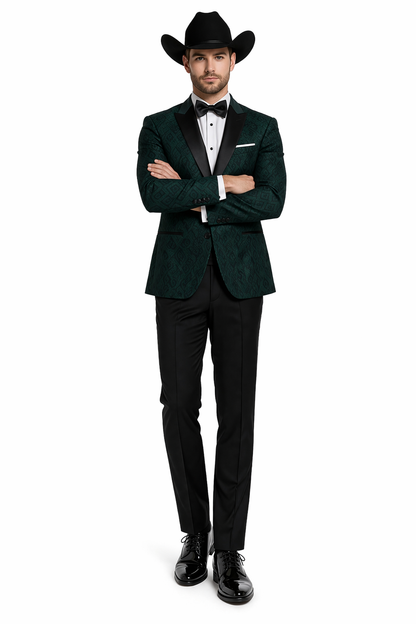 Western Suit - Trajes Para Hombres - Cowboy Formal Attire - Trajes De Novio - Peak Lapel Single Breasted Green Suit