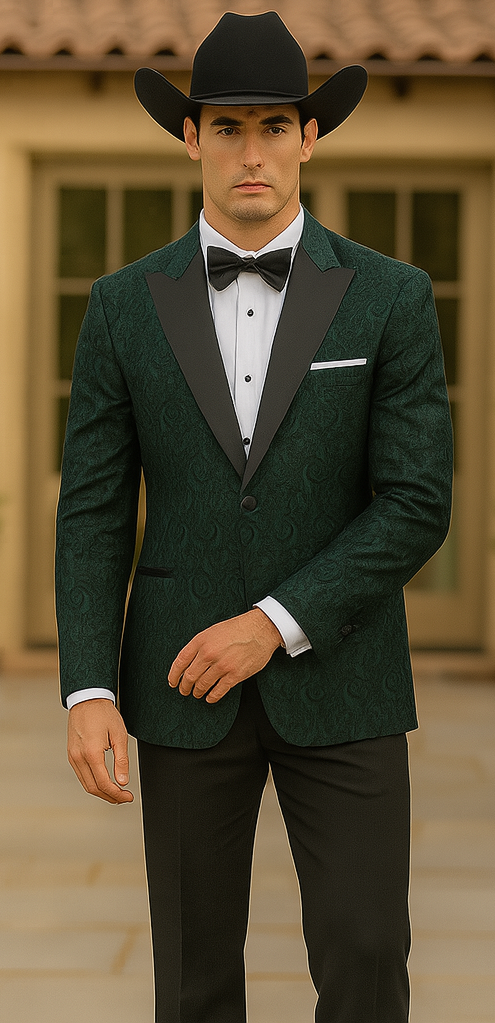 Western Suit - Trajes Para Hombres - Cowboy Formal Attire - Trajes De Novio - Peak Lapel Single Breasted Green Suit