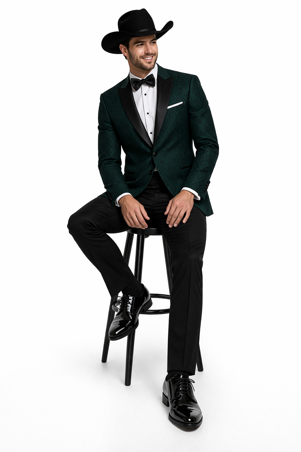 Western Suit - Trajes Para Hombres - Cowboy Formal Attire - Trajes De Novio - Peak Lapel Single Breasted Green Suit