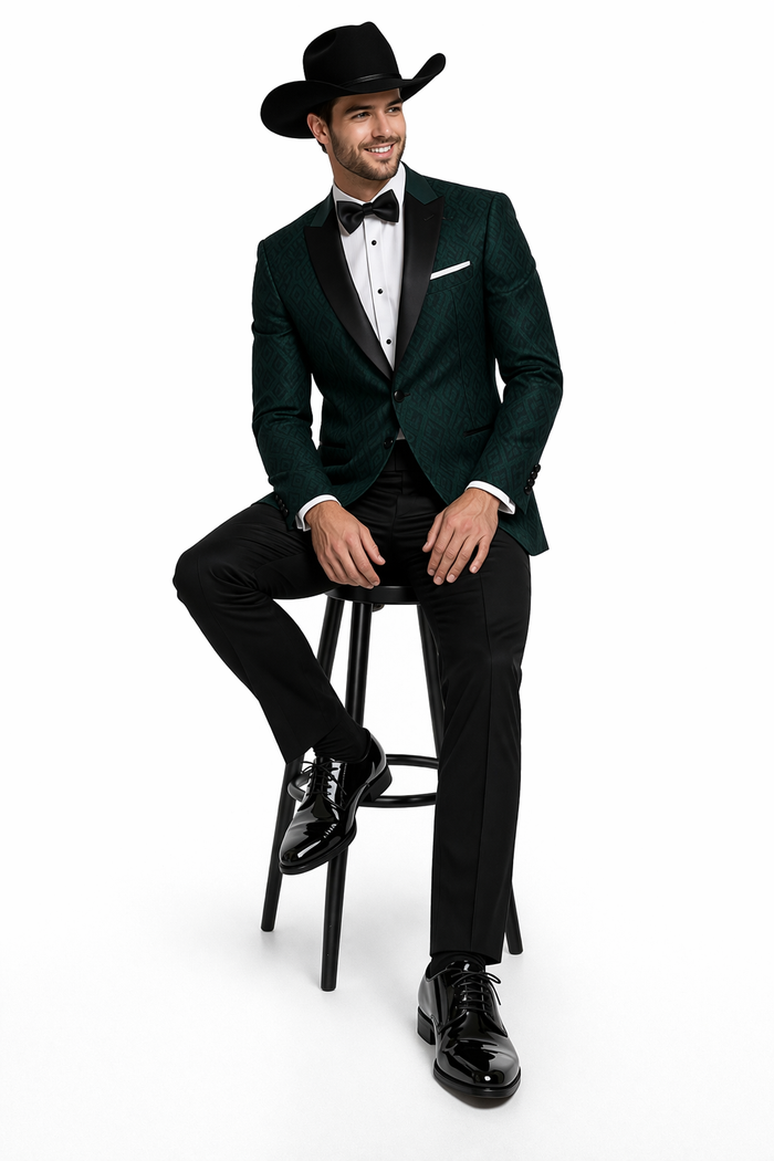 Western Suit - Trajes Para Hombres - Cowboy Formal Attire - Trajes De Novio - Peak Lapel Single Breasted Green Suit