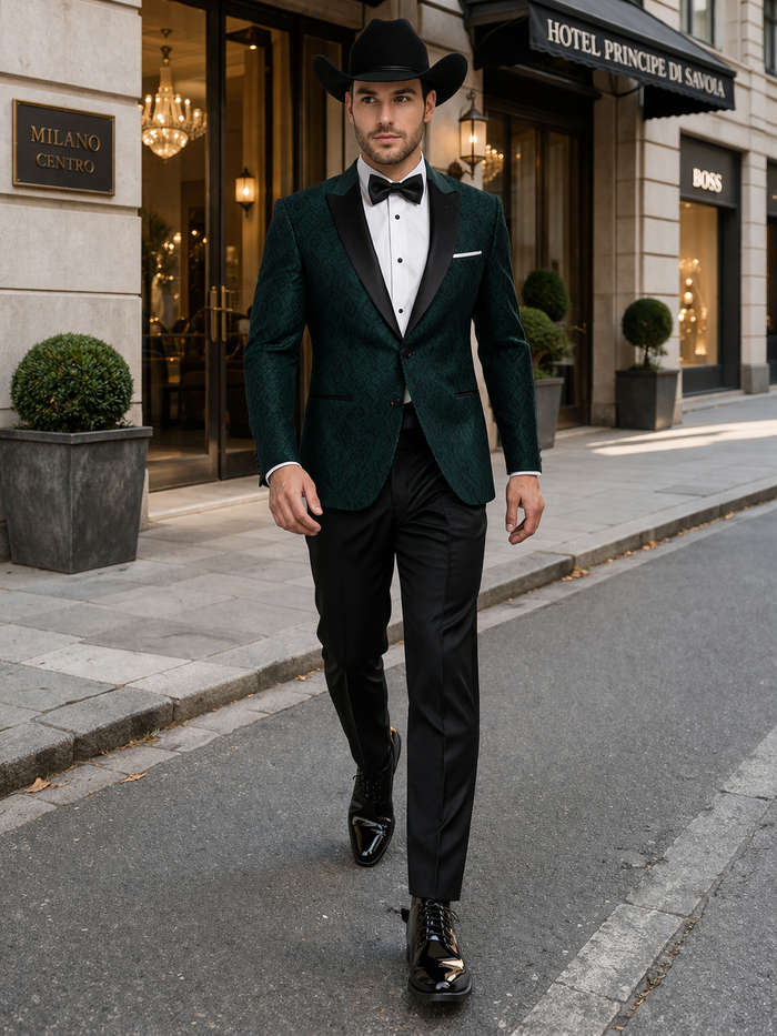 Western Suit - Trajes Para Hombres - Cowboy Formal Attire - Trajes De Novio - Peak Lapel Single Breasted Green Suit