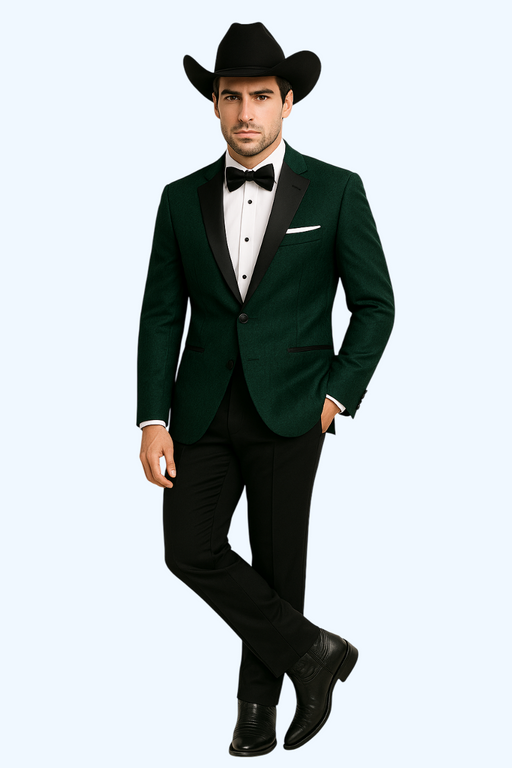 Western Suit - Trajes Para Hombres - Cowboy Formal Attire - Trajes De Novio - Peak Lapel Single Breasted Green Suit