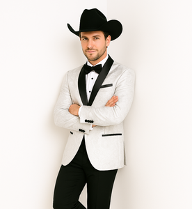 Western Suit - Trajes Para Hombres - Cowboy Formal Attire - Trajes De Novio - Peak Lapel Single Breasted White Suit