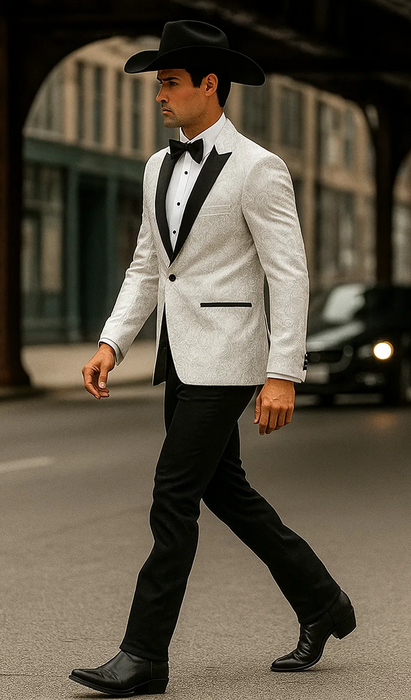 Western Suit - Trajes Para Hombres - Cowboy Formal Attire - Trajes De Novio - Peak Lapel Single Breasted White Suit