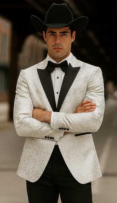 Western Suit - Trajes Para Hombres - Cowboy Formal Attire - Trajes De Novio - Peak Lapel Single Breasted White Suit