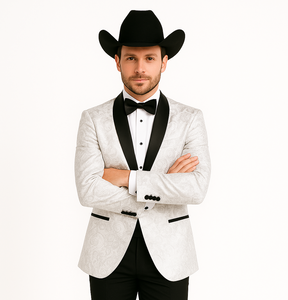 Western Suit - Trajes Para Hombres - Cowboy Formal Attire - Trajes De Novio - Peak Lapel Single Breasted White Suit