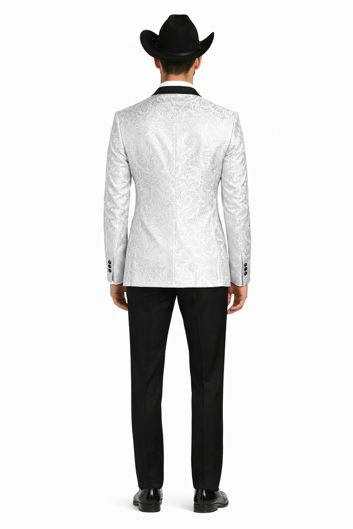 Western Suit - Trajes Para Hombres - Cowboy Formal Attire - Trajes De Novio - Peak Lapel Single Breasted White Suit