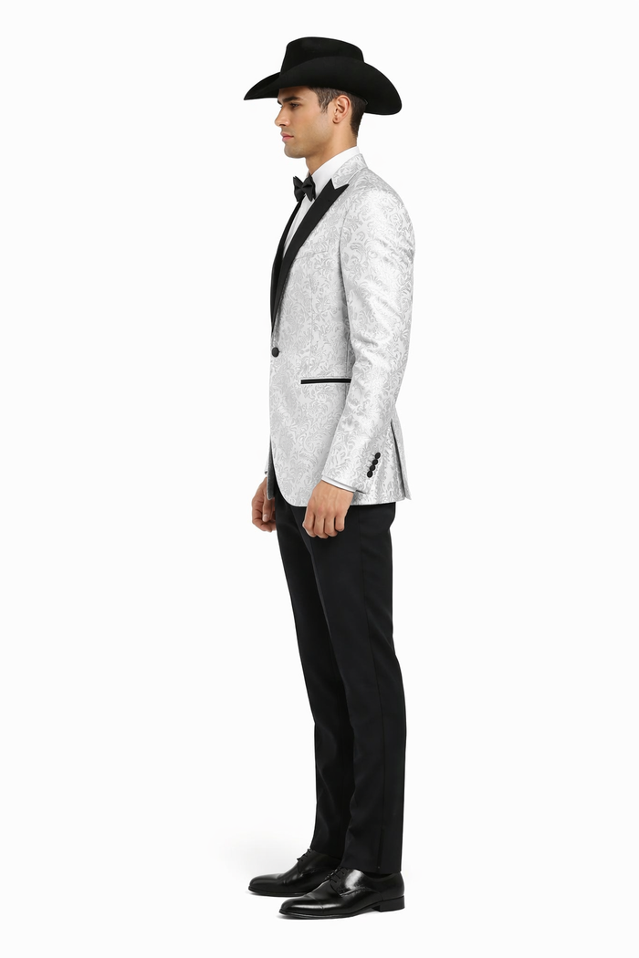 Western Suit - Trajes Para Hombres - Cowboy Formal Attire - Trajes De Novio - Peak Lapel Single Breasted White Suit