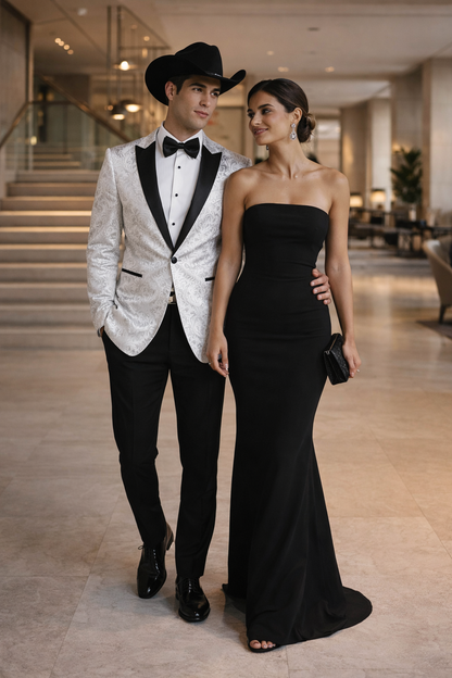 Western Suit - Trajes Para Hombres - Cowboy Formal Attire - Trajes De Novio - Peak Lapel Single Breasted White Suit