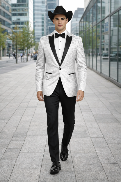 Western Suit - Trajes Para Hombres - Cowboy Formal Attire - Trajes De Novio - Peak Lapel Single Breasted White Suit