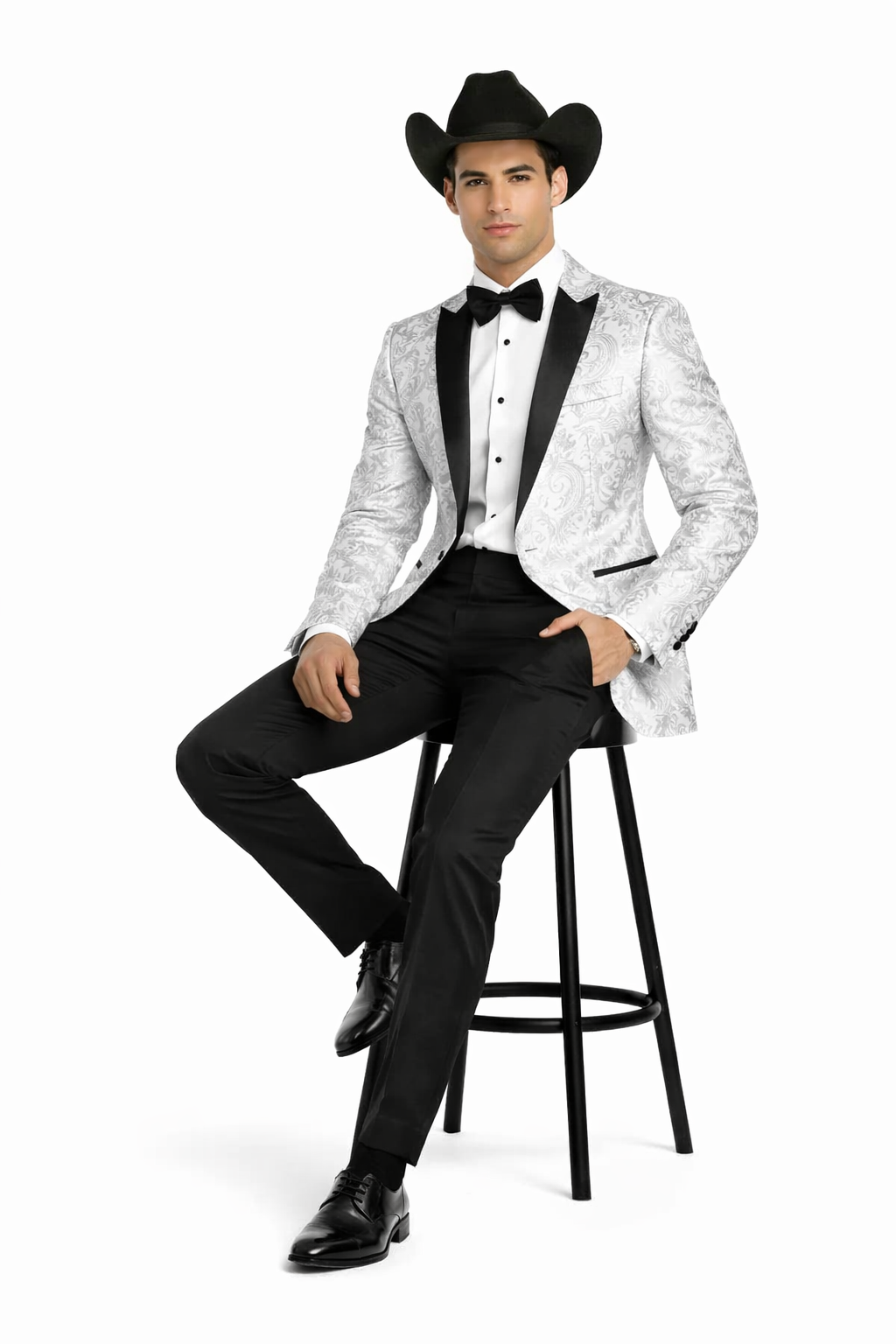 Western Suit - Trajes Para Hombres - Cowboy Formal Attire - Trajes De Novio - Peak Lapel Single Breasted White Suit