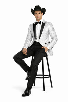 Western Suit - Trajes Para Hombres - Cowboy Formal Attire - Trajes De Novio - Peak Lapel Single Breasted White Suit