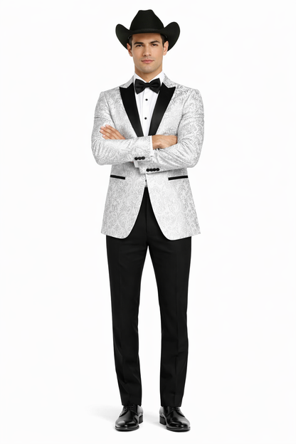 Western Suit - Trajes Para Hombres - Cowboy Formal Attire - Trajes De Novio - Peak Lapel Single Breasted White Suit